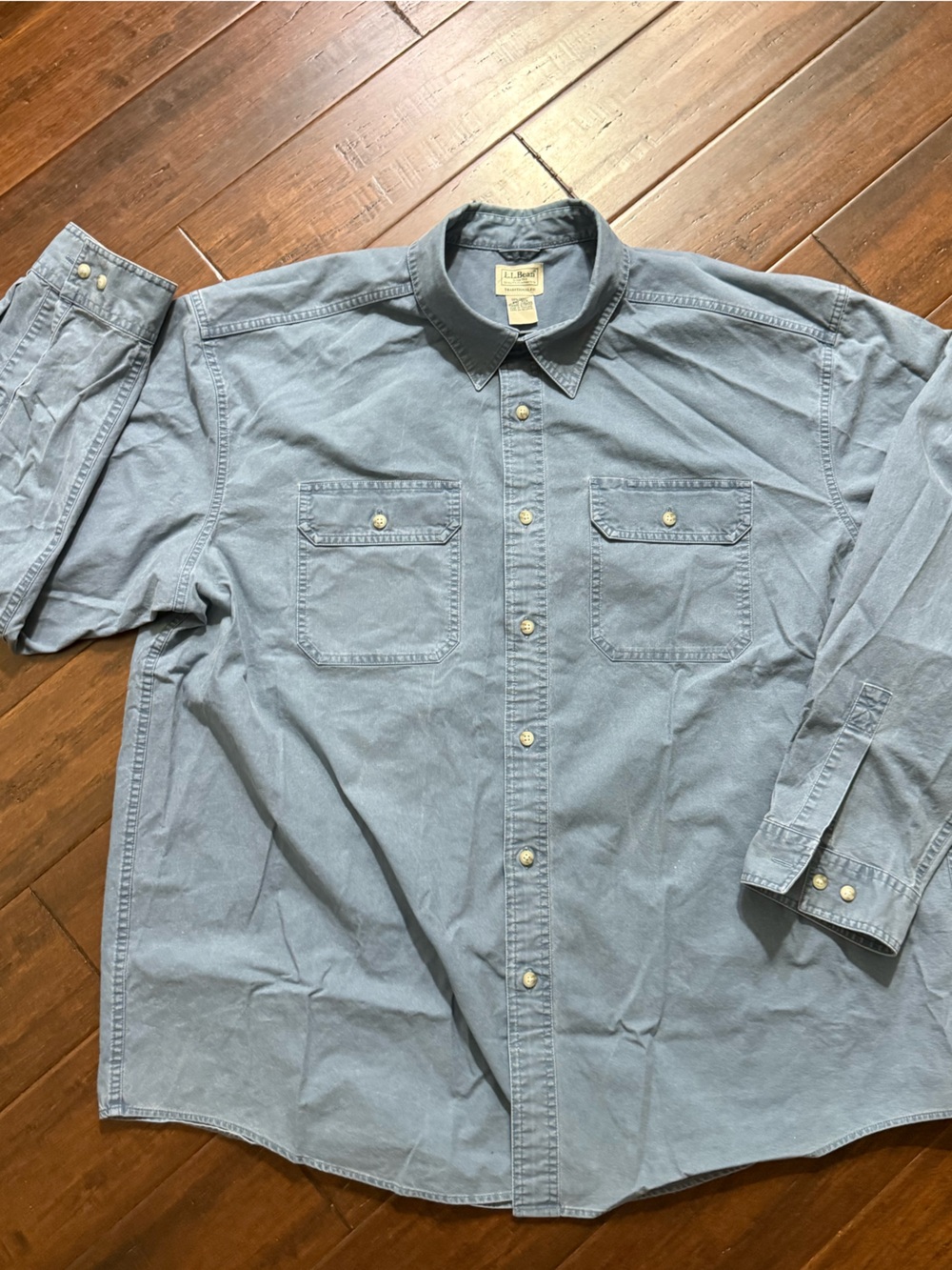 LL Bean Sunwashed Canvas Button Up Shirt Mens XXL Traditional Fit -Blue